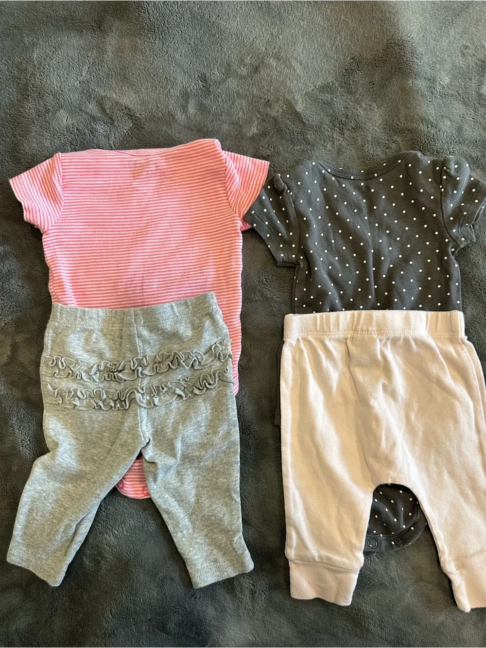 Carter's Pink Stripe & Gray Polka Dot Bodysuit Set with Gray and Cream Pants
